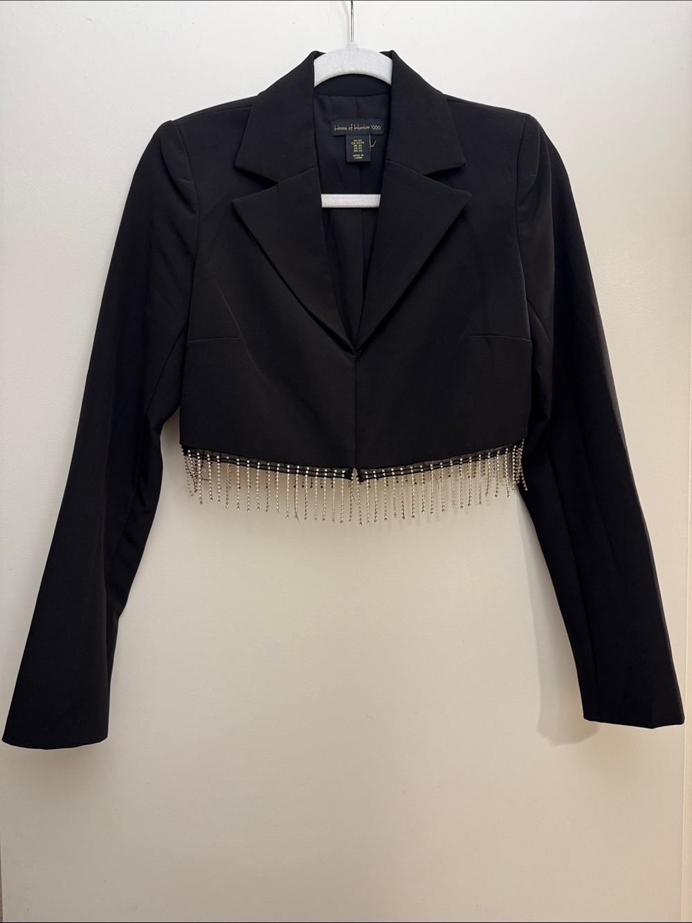 Cropped Black Blazer with Crystal Fringe